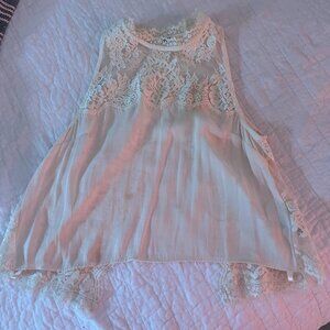 Free People Cream Silk and Lace Tank